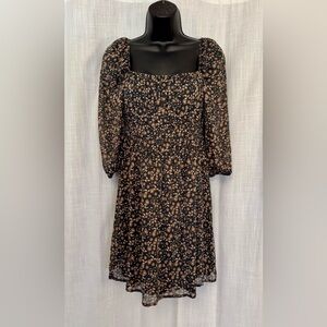 Floral Long Sleeve Dress in Black and Brown